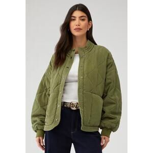 Blank NYC Quilted Bomber Jacket Medium Sage Olive Green Lightweight